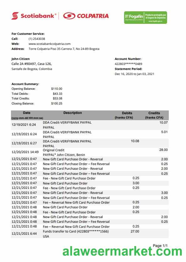 Colombia Scotiabank Colpatria excel pdf